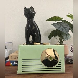 Kate Spade mint blue vintage radio clutch